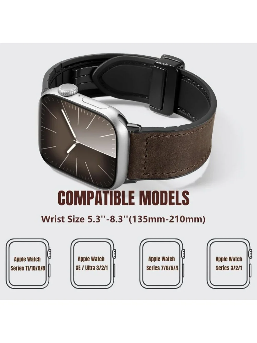 Genuine Leather Magnetic Bands for Apple Watch 38mm-49mm, Unisex iWatch Straps